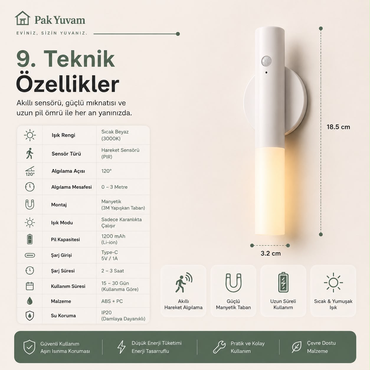 Hareket Sensörlü Dekoratif Lamba