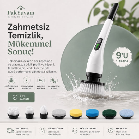 9'u Bir arada Pakyuvam Elektrikli Temizlik Fırçası