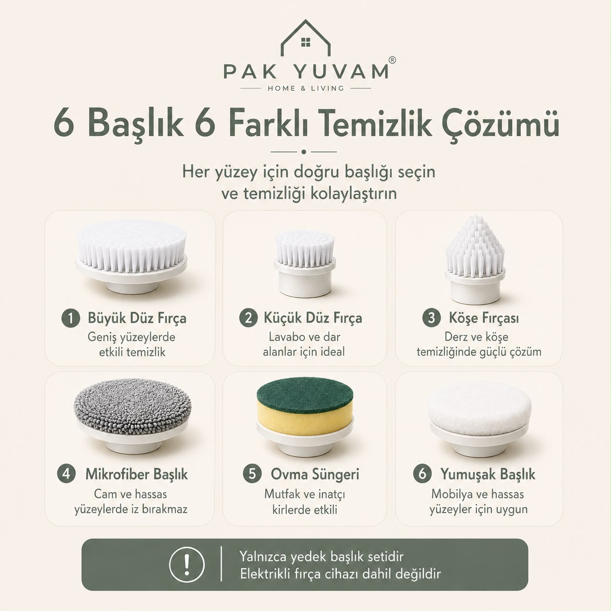 6 lı Elektirikli Fırça Yedek Parça Seti