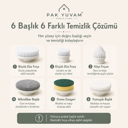 6 lı Elektirikli Fırça Yedek Parça Seti